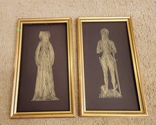 Framed Medieval Monumental Brass Rubbing of a Praying Noblewoman on Black Paper with Gold Wax — listing 5