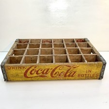 Vintage Coca-Cola Yellow Plastic Bottle Carrier Crate with Green Glass 10oz Coke Bottles — listing 4