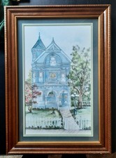 Framed Watercolor-Style Print of Waterfront Mansion with Sailboat — listing 3
