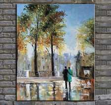 Original Impressionist Oil Painting of City Night Scene with Illuminated Signs — listing 6