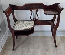 Vintage Duncan Phyfe Style Mahogany Telephone Gossip Bench with Lyre Back — listing 2