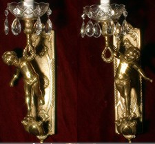 Vintage Italian Giltwood Winged Cherub Putto Two-Arm Wall Sconce — listing 2
