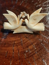 Carved Bone Medallion Brooch with Turquoise Cabochon, 3 inch — listing 3