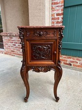 Antique French Louis XV/XVI Transitional Style Marquetry Petite Commode Nightstand with Breche d'Alep Marble Top — listing 5