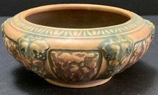 Roseville Florentine Console Bowl, Brown Glaze with Panel Design — listing 4