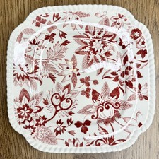 Red Transferware Square Salad Plate, Swiss Chalet Alpine Scene Pattern Clarice Cliff Tonquin — listing 2