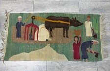 Handwoven Wool Pictorial Tapestry Rug with Village Scene, Palm Trees, Birds and Animals — listing 3