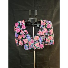 Zara Red Floral Ruched Spaghetti-Strap Crop Top, Size L