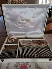 Silver Plated Flatware Canteen Set in Fitted Blue Case, Retailed by Roger Joly Lons-le-Saunier