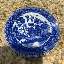 Japanese Blue & White Transferware Porcelain Charger with Figural Garden Scene — listing 4