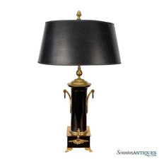 Vintage Brass Urn-Form Table Lamp with Flame Finial and Tall Silk Drum Shade Yes - Stiffel — listing 6