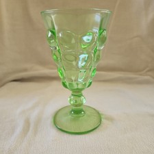 Uranium Green Glass Water Goblet with Thumbprint/Coin Dot Pattern, 5 inch — listing 6