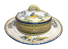 Blue and Gold Faience Covered Butter Dish with Drainer Insert — listing 6