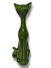 Whimsical Studio Art Pottery Figural Cat Lidded Jar with Bird Finial — listing 3