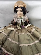 Vintage Cloth Boudoir Doll with Painted Felt Face, Straw Hat and Silk Dress — listing 6