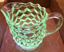 Vintage Uranium Vaseline Glass Small Creamer Pitcher with Clear Applied Handle — listing 4