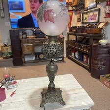 Antique Victorian Hand-Painted Floral Globe Banquet Parlor Oil Lamp (Electrified) — listing 2