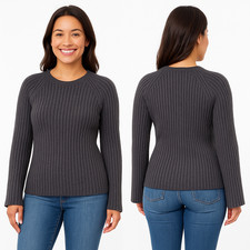 Ribbed Knit Short-Sleeve Keyhole Midi Sweater Dress in Taupe/Olive — listing 4