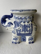 Pair of Vintage Chinese Ceramic Elephant Garden Stools / Plant Stands with Octagonal Tops