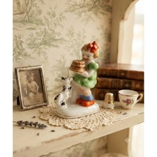 Vintage Porcelain Figurine of Girl with Goose, Marked Japan