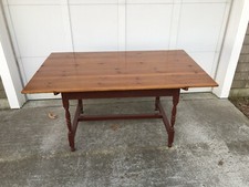 Antique Trestle-Base Extension Dining Table with Carved Scroll Feet and Turned Stretcher, circa 1920s-1930s — listing 2