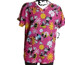Disney Minnie Mouse "Geeky Chic" Turquoise Print Scrub Top — listing 3