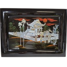 Vietnamese Lacquer Panel with Mother-of-Pearl Inlay, Rice Field Farmers Scene, listing 2