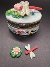 Ceramic Hinged Trinket Box with Figural Fish Finial and Faux-Marble Glaze — listing 3