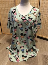 Disney Minnie Mouse "Geeky Chic" Turquoise Print Scrub Top — listing 4