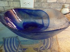 Hand-Blown Blue and White Swirl Art Glass Tumbler / Votive Holder — listing 4