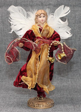 Resin Angel Figurine with Real Feather Wings Holding Purple Gemstone Heart — listing 3