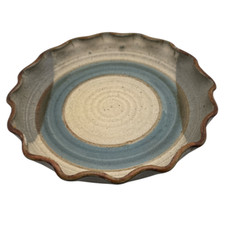 Studio Pottery Hand-Thrown Stoneware Pie Dish with Fluted Rim and Blue Brushwork — listing 5