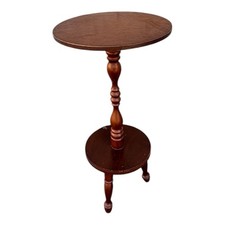 Vintage Mid-Century Round Wood 3-Leg Plant Stand / Side Table with Lower Shelf — listing 3