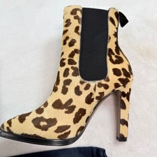 Black Calf Hair (Pony Hair) Pointed-Toe Ankle Boots with Back Zip, Size 6M — listing 5