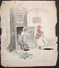 Antique Pen & Ink Watercolour Illustration 'The Village Band' - Comic Marching Musicians — listing 6