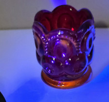 Amberina Cadmium Glass Miniature Toothpick Holder, Daisy & Button Pattern, Red/Yellow, 2.5" Tall — listing 5