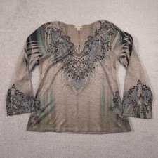 Live and Let Live Multi-Color Boho Peasant Top with Embroidered Yoke, Size PM (Petite Medium) — listing 4