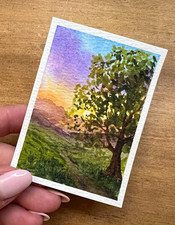 Original Landscape Painting of Trees by Water on Canvas Board