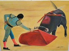Pair of Vintage Spanish Bullfighting Oil Paintings Signed A. Amodeo — listing 3