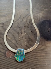 Gold Herringbone Chain Necklace with Five Pear-Shaped Opal Cabochons