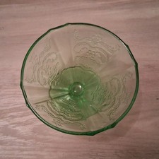 Vaseline Uranium Glass Footed Sherbet Cup, Yellow Block Optic Pattern — listing 3