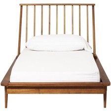 Vintage Solid Pine Twin Size Spindle Headboard with Metal Bed Frame Rails