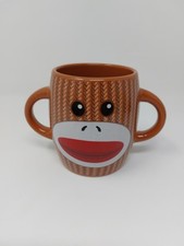 Sock Monkey Ceramic Double-Handled Mug with Knit-Pattern Design — listing 6