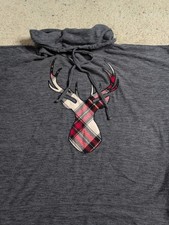 Cowl Neck Christmas Reindeer Fair Isle Pocketed Sweatshirt, Grey and Red — listing 2