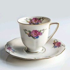 Heinrich & Co. Selb Bavaria 'Imperial' Porcelain Demitasse Cups & Saucers, Set of 2