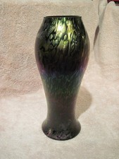 Vintage Green Iridescent Textured Art Glass Vase with Ruffled Rim — listing 3