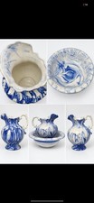 Antique Flow Blue and Gilt Porcelain Wash Pitcher and Basin Set — listing 5