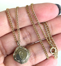 Vintage Rectangular Initial 'R' Charm Pendant with Amber Glass and Textured Back — listing 3