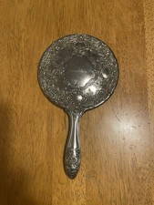 Antique Victorian-Style Silver Plate Repoussé Hand Mirror with Floral Rococo Motif — listing 6