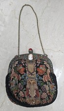 Antique Petit Point Tapestry Evening Bag with Ornate Brass Frame and Chain, listing 4